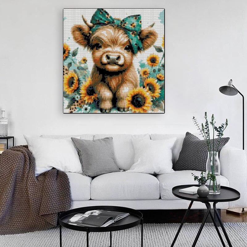 TaeYsck Cow Stamped Cross Stitch Kits for Adults Beginner, Sunflowers Counted Cross Stitch Kits Printed Stitching Cute Patterns Dimensions Needlepoint Art Crafts Embroidery Kits for Adults Beginners - Image 5